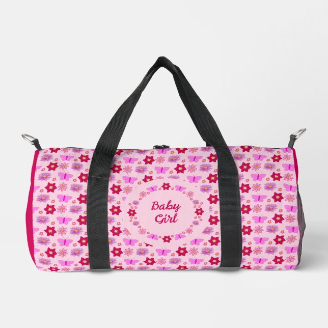Sac De Sport Bébé rose Papillons et fleurs personnalisés (Recto)