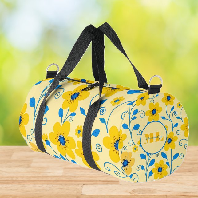 Sac De Sport Beurre de monogramme Floral jaune et bleu (Monogram Butter Yellow and Blue Floral Duffle Bag)