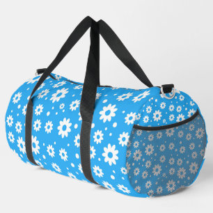 SAC DE SPORT BLEU CLAIR AVEC FLEURS JOURNALIÈRES BLANCHES
