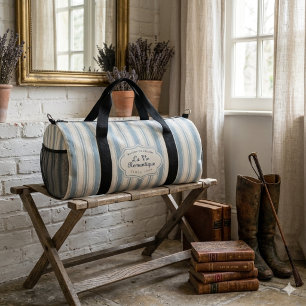 Sac De Sport Bleu vintage et rayures crème Campagne française