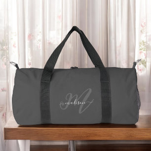 Sac De Sport Boho Stylish Script Grey Nom et monogramme