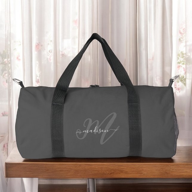 Sac De Sport Boho Stylish Script Grey Nom et monogramme (Créateur téléchargé)