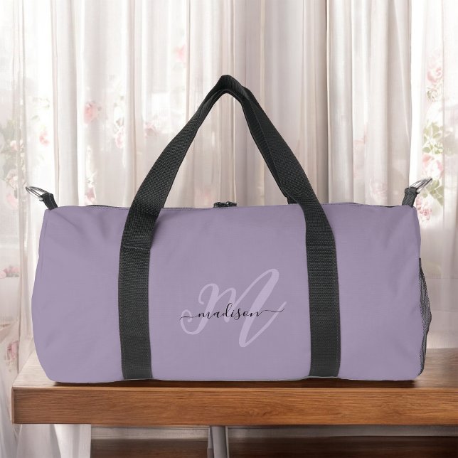 Sac De Sport Boho stylish Script Purple Nom et monogramme (Créateur téléchargé)