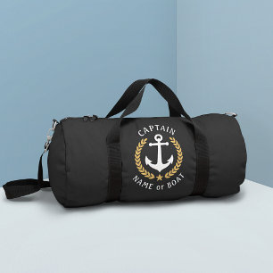 Sac De Sport Capitaine Ancre Votre nom de bateau Gold Laurel Bl