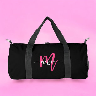 Sac De Sport Chaud rose noir Monogramme Nom Fille's Script Spor
