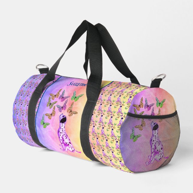 Sac De Sport Chiot et papillons Dalmatiens personnalisés (Coin droit)