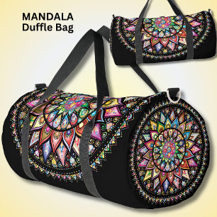 Sac De Sport Clair couleur Mandala rose Aqua Jaune sur noir