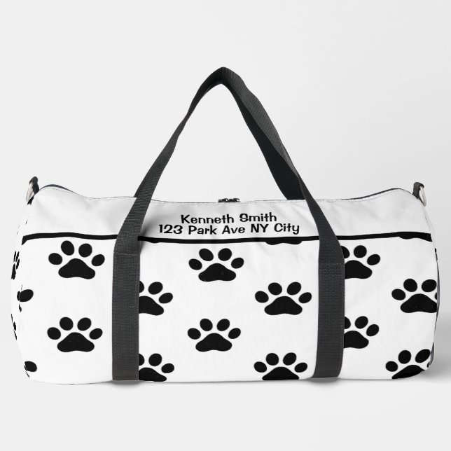 Sac De Sport Classic Black Paw Print White Monogram Personalize (Recto)