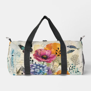 Sac De Sport Collage d'art mixte botanique vibrant