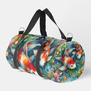 Sac De Sport Coloré Koi Poisson Whimsical Aquarelle Orange Turq