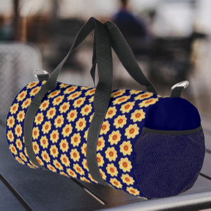 Sac De Sport Dahlia jaune motif floral sur bleu