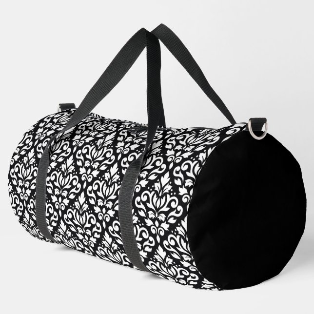 Sac De Sport Défiler le motif Damas blanc sur le noir (Coin gauche)
