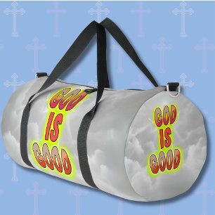 Sac De Sport Dieu Est Bon Rouge Vert, sur Nuages Gris