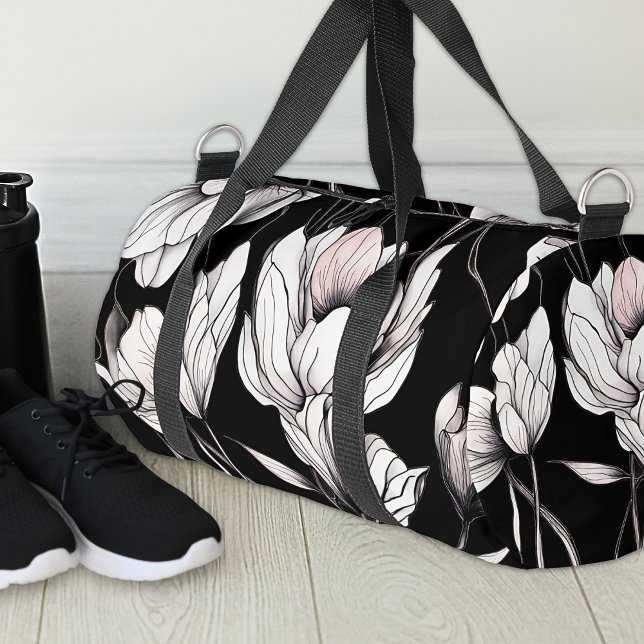 Sac De Sport Elegant Anemone Floral Black (Créateur téléchargé)