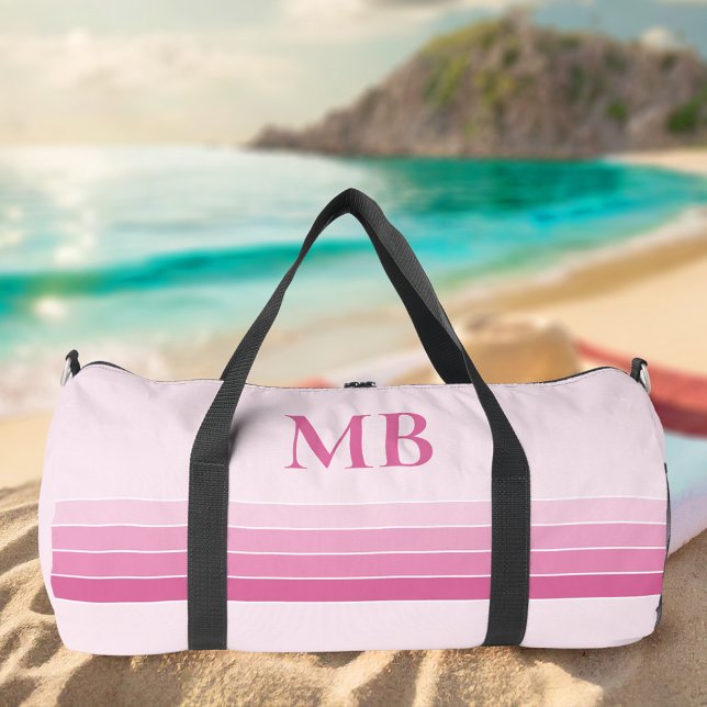 Sac De Sport Élégant rose Retro Stripes Monogramme (Créateur téléchargé)