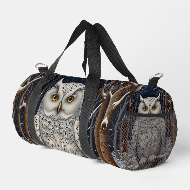 Sac De Sport Élégante forêt d'hiver de chouette blanche boho (Coin droit)
