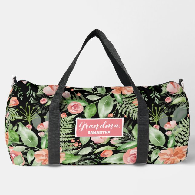 Sac De Sport Fête des mères florales personnalisées Noir (Recto)
