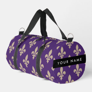 Sac De Sport Fleur de Lis, Beige sur Violet, Royal, Votre Nom