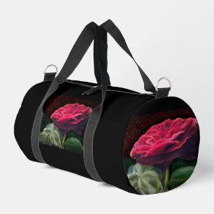 Sac De Sport Fleur Rouge Rose Vert Black Art Floral Fleurs