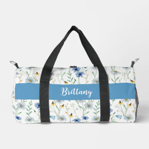 Sac De Sport Fleur sauvage d'aquarelle bleu violet