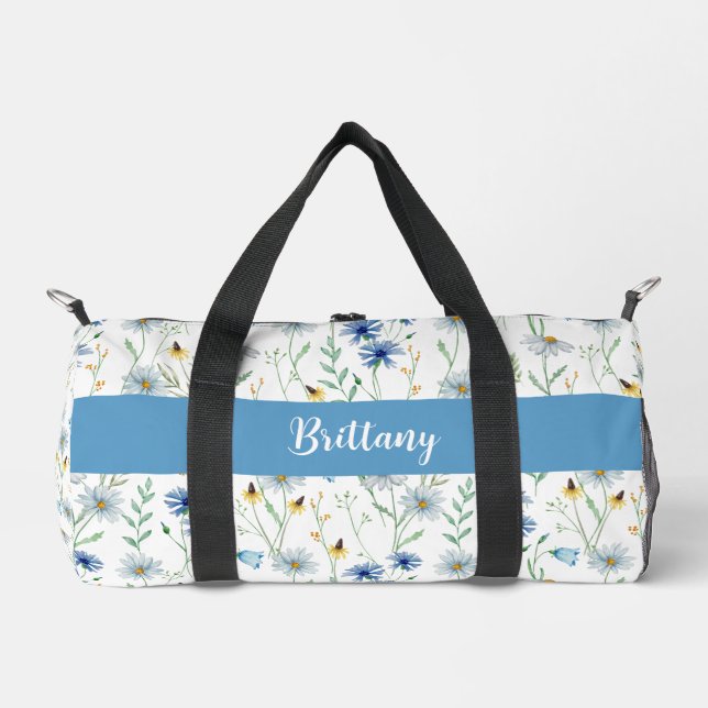 Sac De Sport Fleur sauvage d'aquarelle bleu violet (Recto)