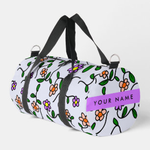 Sac De Sport Fleurs Colorées, Fond Bleu, Violet