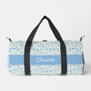 Sac De Sport Fleurs sauvages aquarelle bleue nom personnalisé