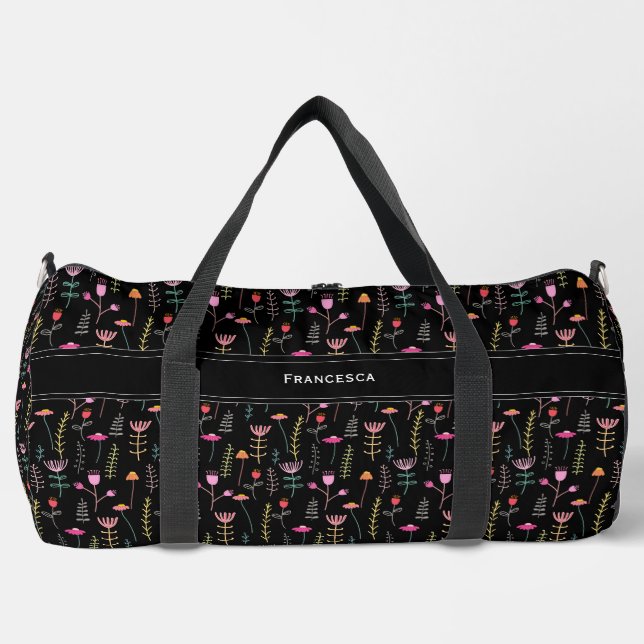 Sac De Sport Fleurs sauvages de néon, monogramme personnalisé (Recto)