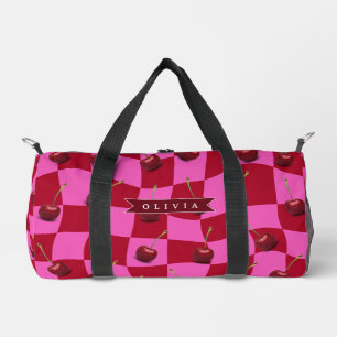 Sac De Sport Gingham Cerise Personnalisé Rétro Nom Personnalisé
