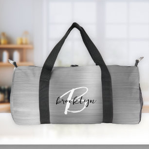 Sac De Sport Glam Argent Métal Brossé Noir Blanc Monogramme 