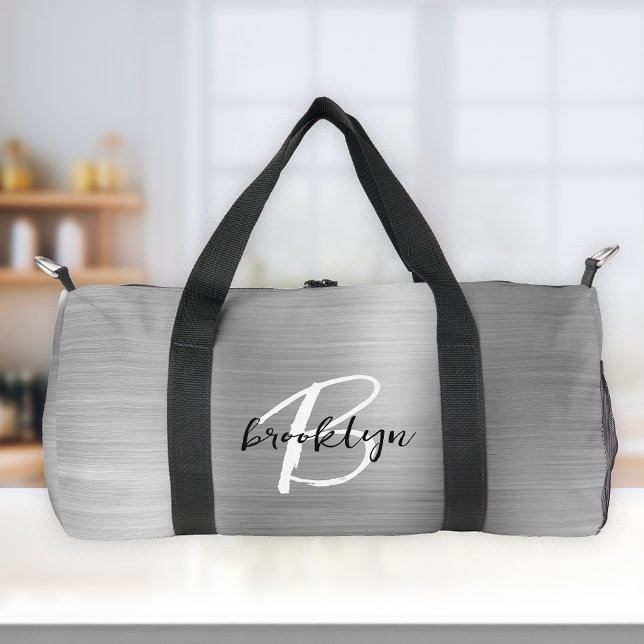Sac De Sport Glam Silver Métal brossé Noir Blanc Monogramme (Créateur téléchargé)