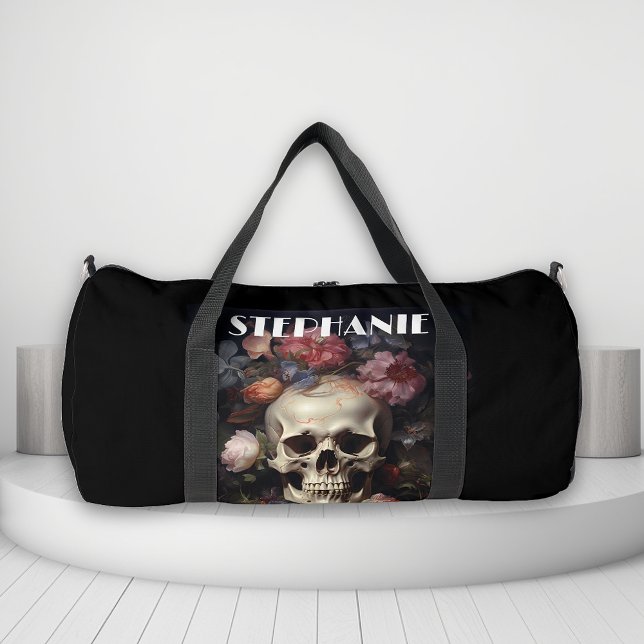 Sac De Sport Goth Crâne et fleurs Nom personnalisé (Créateur téléchargé)