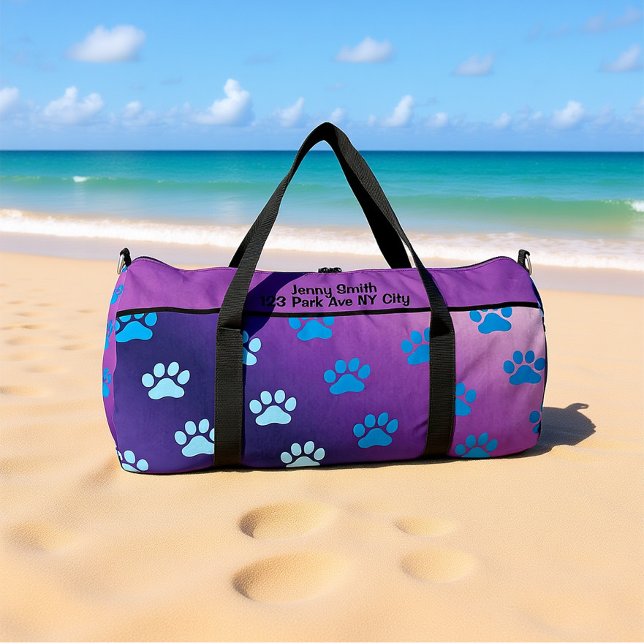 Sac De Sport Gradient Paw Print Stylish Monogram Personalize (Créateur téléchargé)