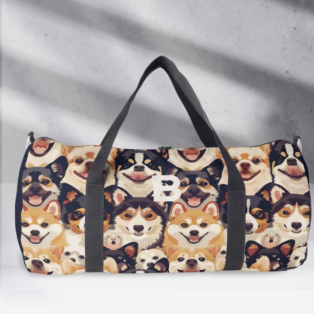 Sac De Sport grand chien coloré, monogramme animal motif (Monogram Dog pattern large duffel bag.)