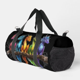 Sac De Sport Groupe Arc-en-ciel de bébés dragons sur fond noir