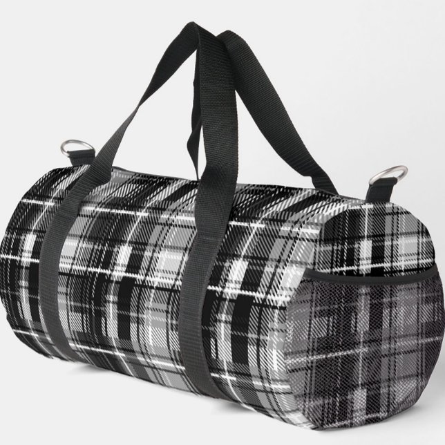 Sac De Sport Grund Black Blanc Flannel Plaid Tartan Design (Créateur téléchargé)