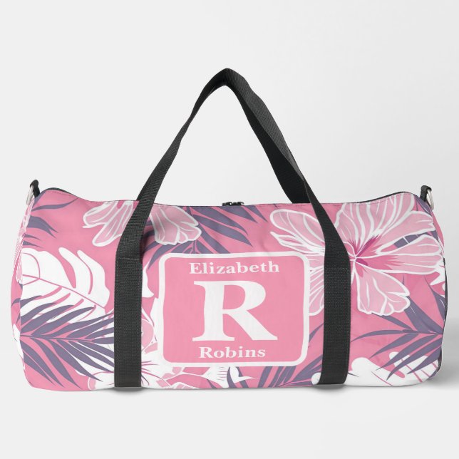 Sac De Sport Hibiscus rose tropical personnalisé Monogramme (Recto)