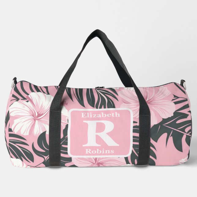 Sac De Sport Hibiscus rose tropical personnalisé Monogramme (Recto)