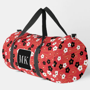 Sac De Sport Initiales du monogramme rouge Sakura en fleurs