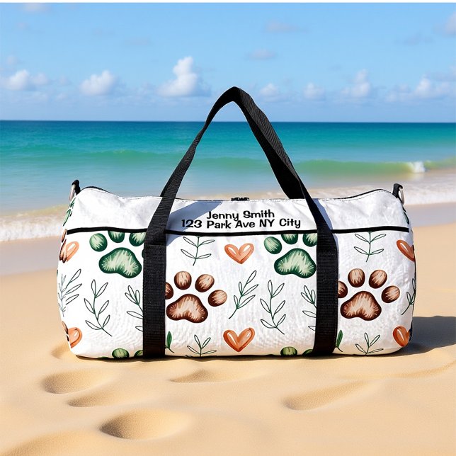 Sac De Sport Leafy Paw Print Pet Travel Monogram Personalize (Créateur téléchargé)