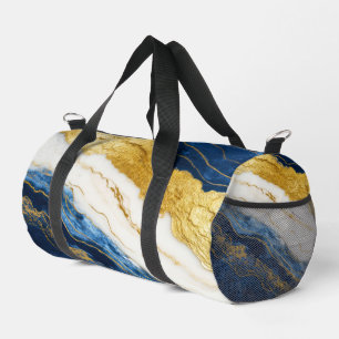 Sac De Sport Marbre bleu marine de luxe et feuille d'or