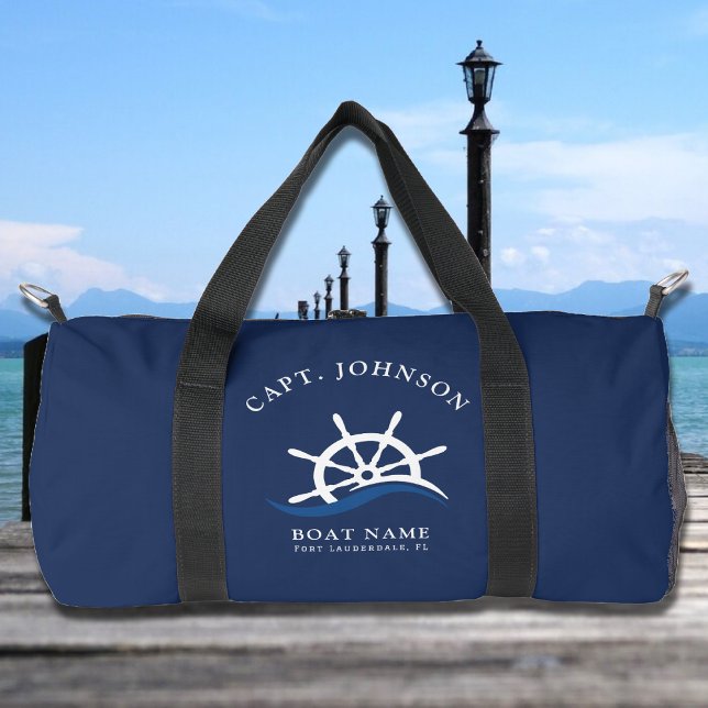 Sac De Sport Marine Nautique Blue Wave Capitaine de vaisseau He (Nautical Blue Wave Navy Captain Ship Helm Boat Duffle Bag)