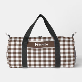 Sac De Sport Marron Chocolat Carreaux Gingham Personnalisé
