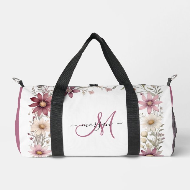 Sac De Sport Mauve Floral Small Personalized Gym Duffel Bag (Recto)