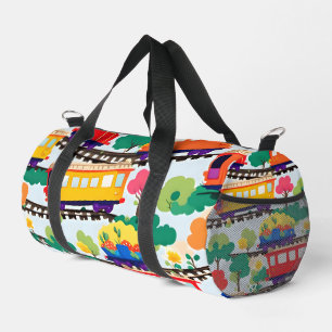 Sac De Sport Mignons trains et motif d'arbres bleu