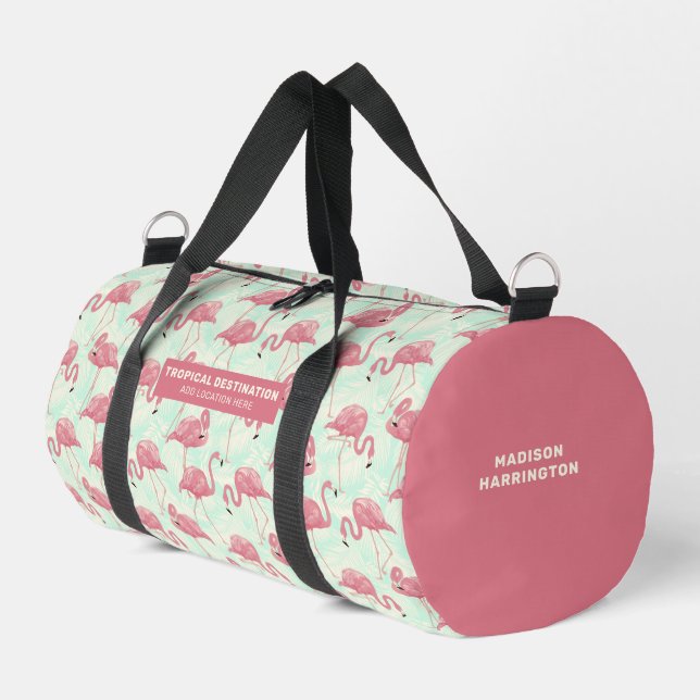 Sac De Sport Modèle Flamingo mignon nom et texte personnalisés (Coin gauche)