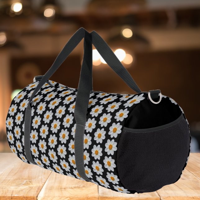 Sac De Sport Modèle floral dahlia blanc sur noir (Créateur téléchargé)