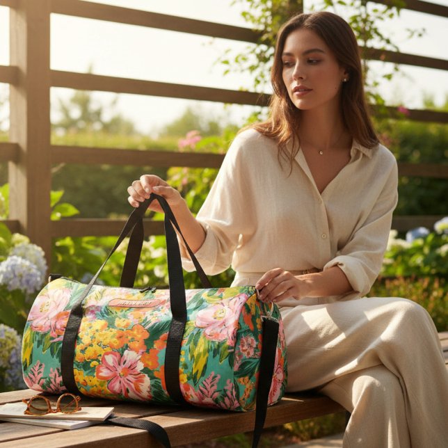Sac De Sport Modèle floral tropical moderne Nom personnalisé (Créateur téléchargé)