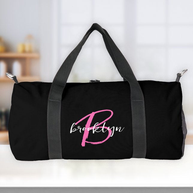 Sac De Sport Monogramme à script noir noir rose chaud tendance (Créateur téléchargé)