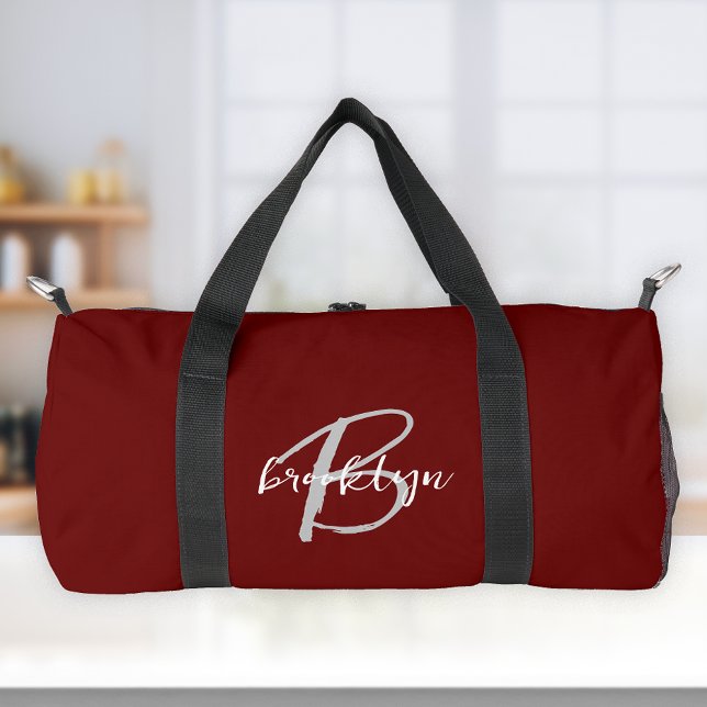 Sac De Sport Monogramme blanc de script gris bordeaux (Créateur téléchargé)